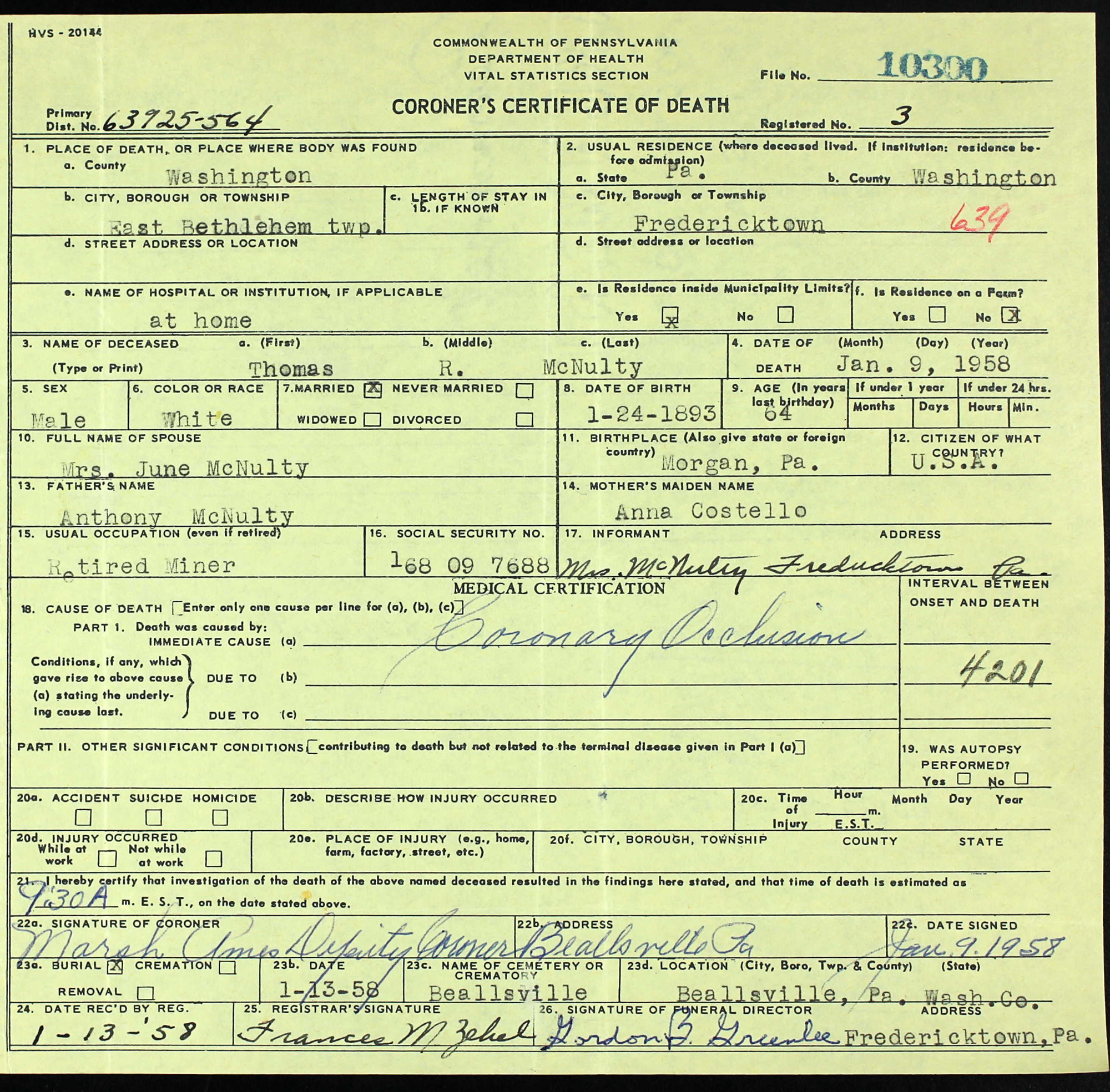 death certificate